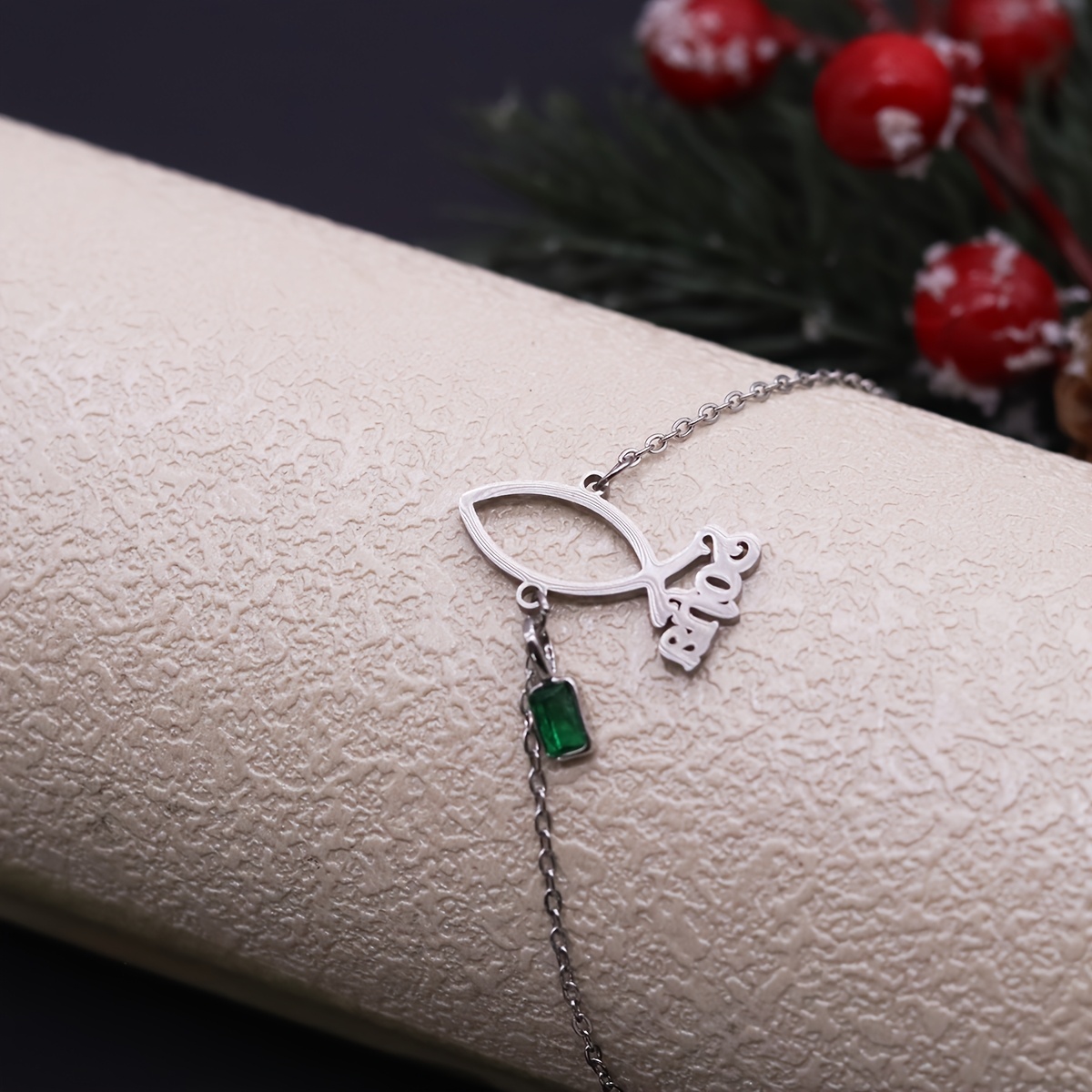 Custom Name Infinity Bracelet for Women, Green Birthstone